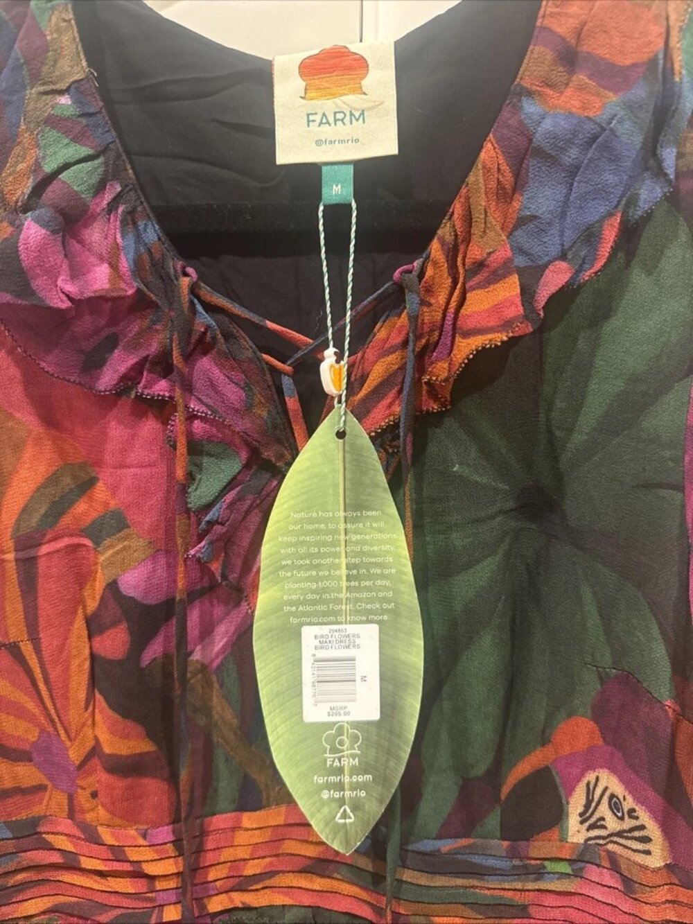 Farm Rio Bird Flowers Maxi Dress Women's Size Medium NWT - Picture 5 of 5